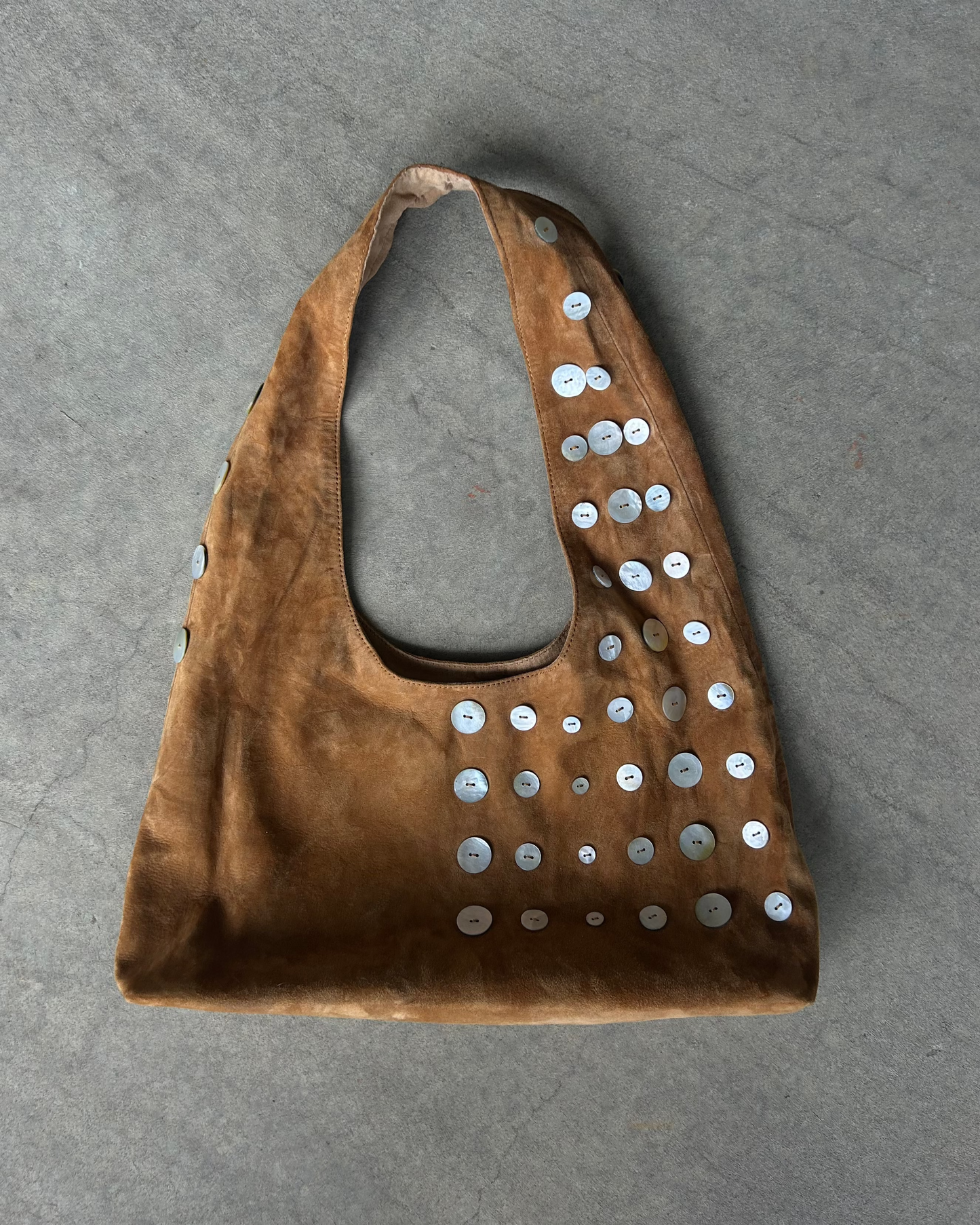 Dae Resort Pearla Perla Sienna slouch shoulder bag 100% genuine leather suede with mother of pearl button detailing